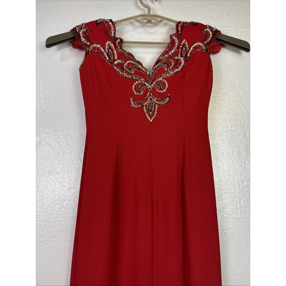 Alyce Designs Formal Party Prom Evening Dress Sz 12 Red Beaded Jeweled Sequins